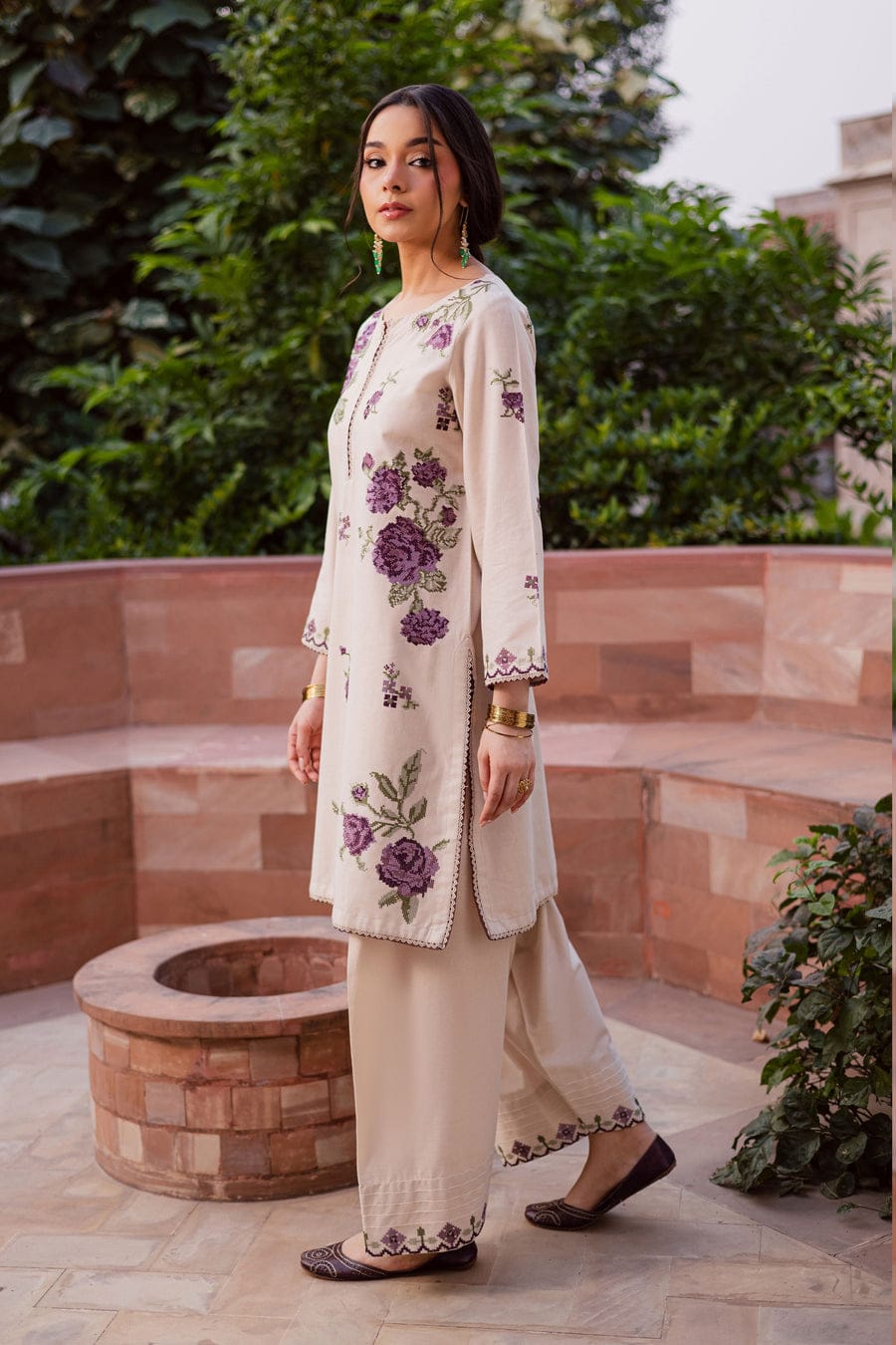 Purple Bloom 3-Pc  Embroidered Dress