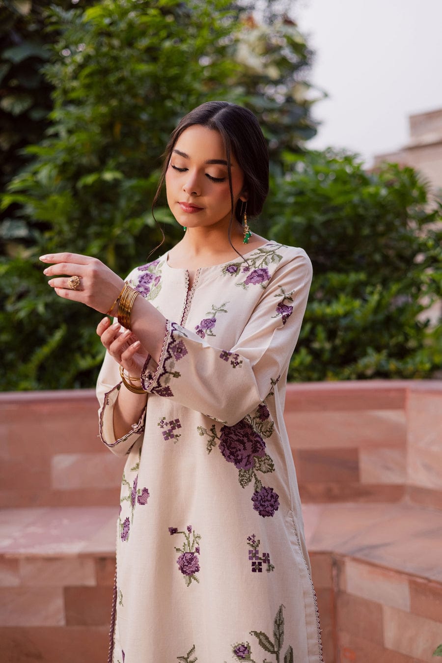 Purple Bloom 3-Pc  Embroidered Dress