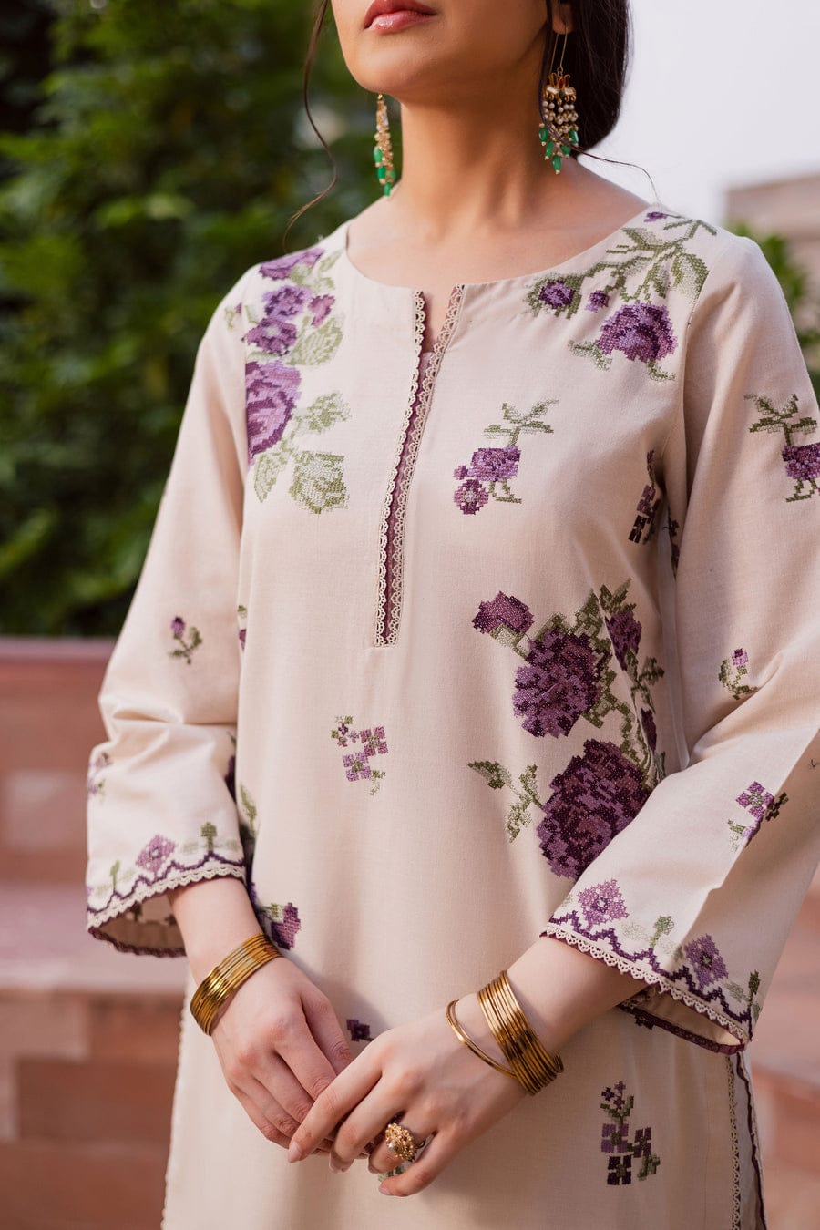 Purple Bloom 3-Pc  Embroidered Dress