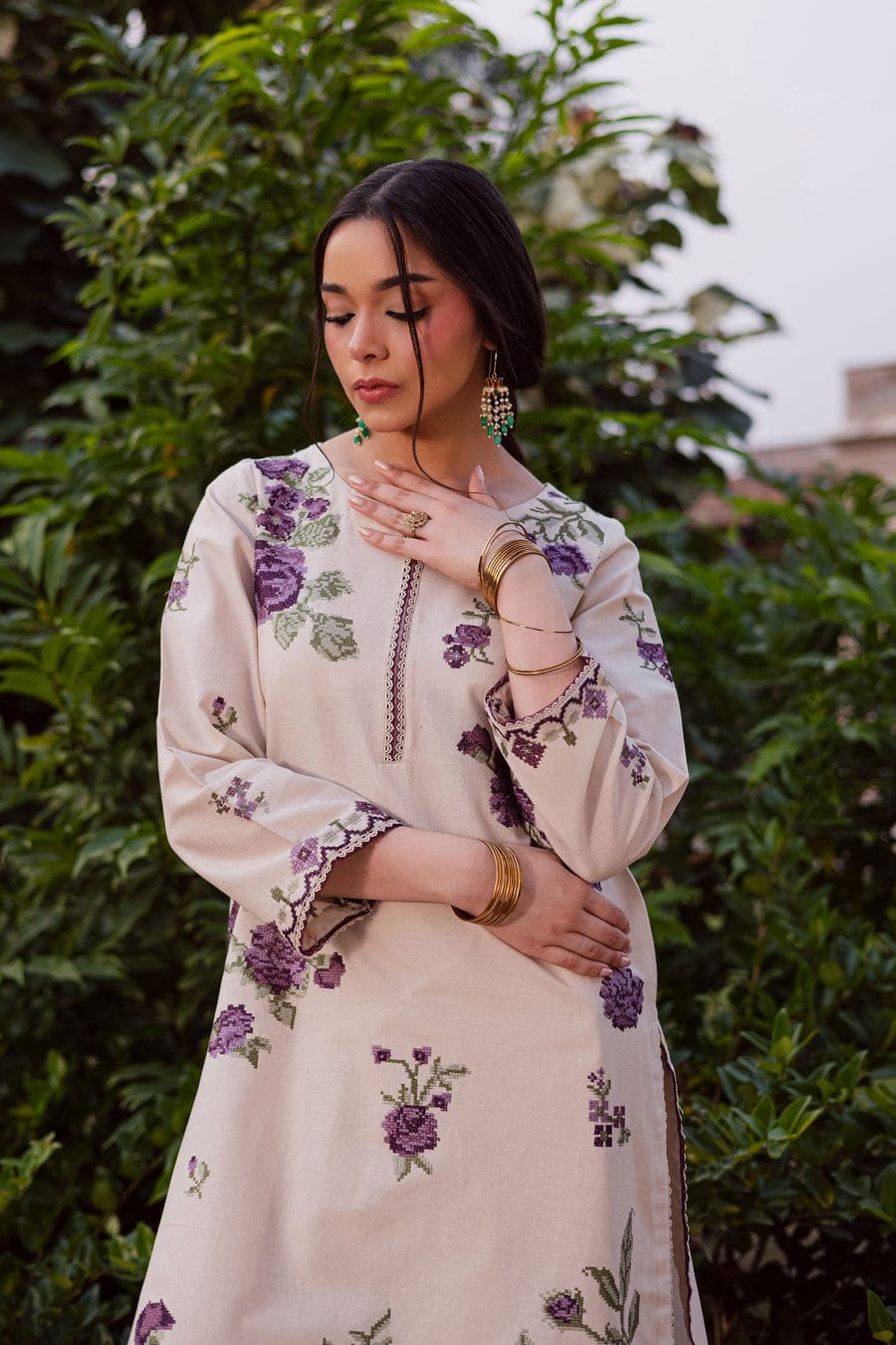 Purple Bloom 3-Pc  Embroidered Dress