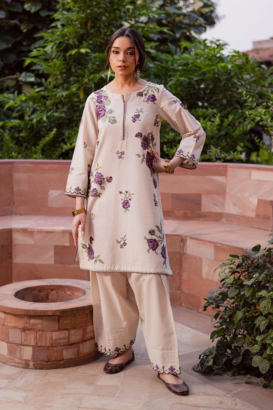 Purple Bloom 3-Pc  Embroidered Dress