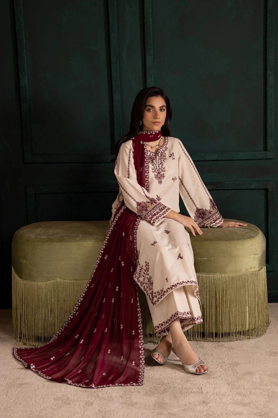 Ivory Rua 3Pc - Embroidered Dress