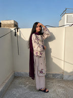 Purple Bloom 3-Pc  Embroidered Dress