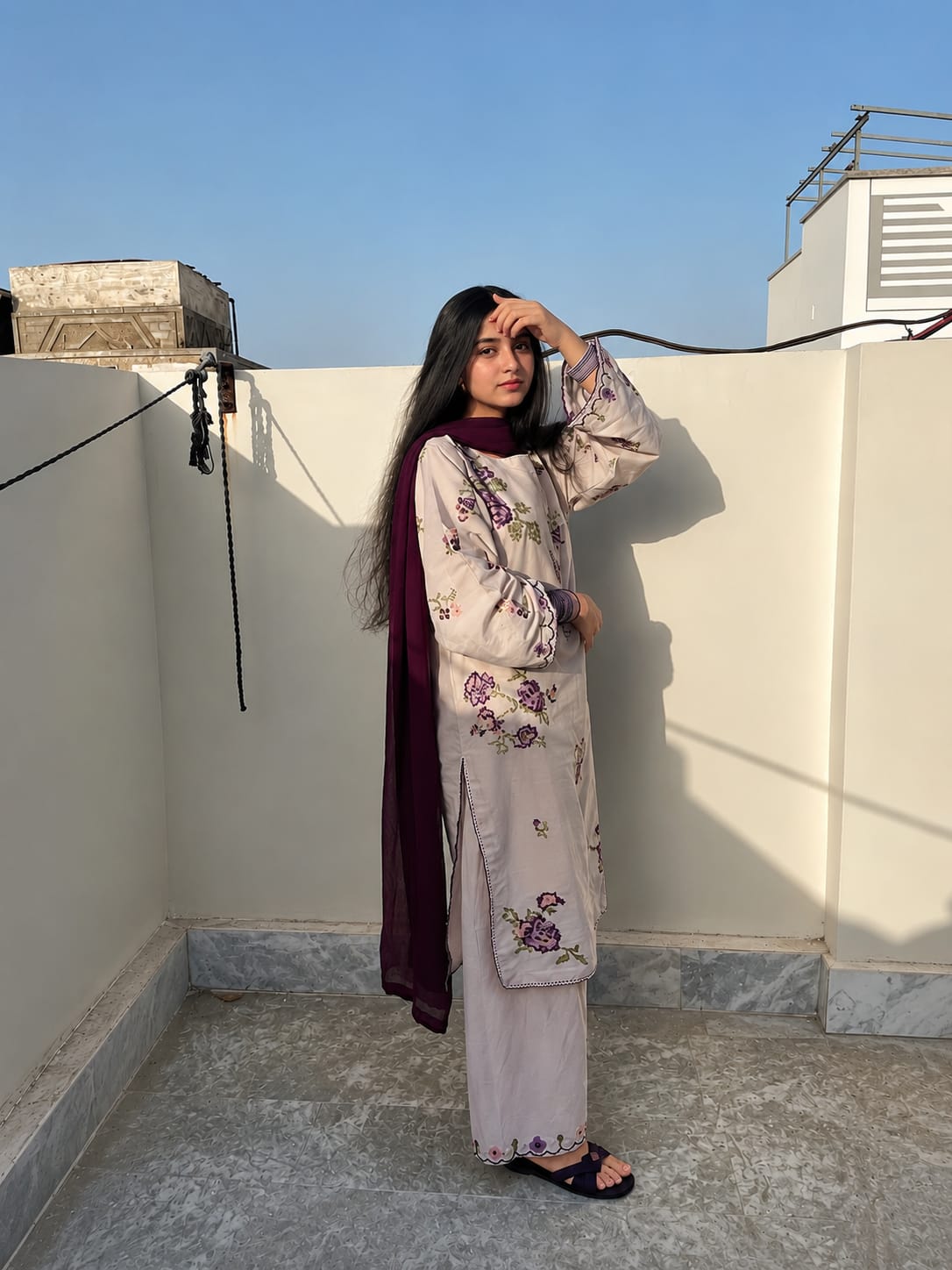 Purple Bloom 3-Pc  Embroidered Dress