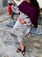 Purple Bloom 3-Pc  Embroidered Dress